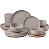image:imageEfar 6Piece Stoneware Plates and Bowls Sets Dinnerware Sets for 2 Ceramic Dishware Dishes Set with Terracotta Base Chip amp Scratch Resistant Microwave amp Dishwasher Safe Matte BlackWarm Taupe
