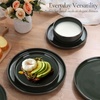 image:imageEfar 6Piece Stoneware Plates and Bowls Sets Dinnerware Sets for 2 Ceramic Dishware Dishes Set with Terracotta Base Chip amp Scratch Resistant Microwave amp Dishwasher Safe Matte BlackBlackish Green