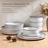image:imageEfar 6Piece Stoneware Plates and Bowls Sets Dinnerware Sets for 2 Ceramic Dishware Dishes Set with Terracotta Base Chip amp Scratch Resistant Microwave amp Dishwasher Safe Matte BlackGlacier White