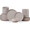 image:imageEfar 6Piece Stoneware Plates and Bowls Sets Dinnerware Sets for 2 Ceramic Dishware Dishes Set with Terracotta Base Chip amp Scratch Resistant Microwave amp Dishwasher Safe Matte BlackWarm Taupe