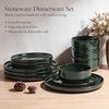 image:imageEfar 6Piece Stoneware Plates and Bowls Sets Dinnerware Sets for 2 Ceramic Dishware Dishes Set with Terracotta Base Chip amp Scratch Resistant Microwave amp Dishwasher Safe Matte BlackBlackish Green