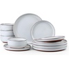 image:imageEfar 6Piece Stoneware Plates and Bowls Sets Dinnerware Sets for 2 Ceramic Dishware Dishes Set with Terracotta Base Chip amp Scratch Resistant Microwave amp Dishwasher Safe Matte BlackGlacier White