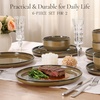 image:imageEfar 6Piece Stoneware Plates and Bowls Sets Dinnerware Sets for 2 Ceramic Dishware Dishes Set with Terracotta Base Chip amp Scratch Resistant Microwave amp Dishwasher Safe Matte BlackDesert Camel