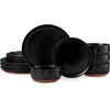 image:imageEfar 6Piece Stoneware Plates and Bowls Sets Dinnerware Sets for 2 Ceramic Dishware Dishes Set with Terracotta Base Chip amp Scratch Resistant Microwave amp Dishwasher Safe Matte BlackMatte Black