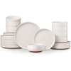 image:imageEfar 6Piece Stoneware Plates and Bowls Sets Dinnerware Sets for 2 Ceramic Dishware Dishes Set with Terracotta Base Chip amp Scratch Resistant Microwave amp Dishwasher Safe Matte BlackWhisper White