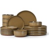 image:imageEfar 6Piece Stoneware Plates and Bowls Sets Dinnerware Sets for 2 Ceramic Dishware Dishes Set with Terracotta Base Chip amp Scratch Resistant Microwave amp Dishwasher Safe Matte BlackDesert Camel