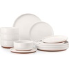 image:imageEfar 6Piece Stoneware Plates and Bowls Sets Dinnerware Sets for 2 Ceramic Dishware Dishes Set with Terracotta Base Chip amp Scratch Resistant Microwave amp Dishwasher Safe Matte BlackWhisper White