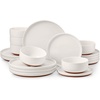 image:imageEfar 6Piece Stoneware Plates and Bowls Sets Dinnerware Sets for 2 Ceramic Dishware Dishes Set with Terracotta Base Chip amp Scratch Resistant Microwave amp Dishwasher Safe Matte BlackWhisper White