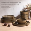 image:imageEfar 6Piece Stoneware Plates and Bowls Sets Dinnerware Sets for 2 Ceramic Dishware Dishes Set with Terracotta Base Chip amp Scratch Resistant Microwave amp Dishwasher Safe Matte BlackDesert Camel