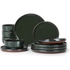 image:imageEfar 6Piece Stoneware Plates and Bowls Sets Dinnerware Sets for 2 Ceramic Dishware Dishes Set with Terracotta Base Chip amp Scratch Resistant Microwave amp Dishwasher Safe Matte BlackBlackish Green