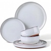 image:imageEfar 6Piece Stoneware Plates and Bowls Sets Dinnerware Sets for 2 Ceramic Dishware Dishes Set with Terracotta Base Chip amp Scratch Resistant Microwave amp Dishwasher Safe Matte BlackGlacier White