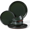 image:imageEfar 6Piece Stoneware Plates and Bowls Sets Dinnerware Sets for 2 Ceramic Dishware Dishes Set with Terracotta Base Chip amp Scratch Resistant Microwave amp Dishwasher Safe Matte BlackBlackish Green