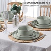 image:imageEfar 6Piece Stoneware Dinnerware Sets Black Plates and Bowls Set for 2 Kitchen Modern Dishes Set for Everyday amp Formal Chip and Scratch Resistant Microwave amp Dishwasher Safe Matte BlackMist Green