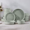 image:imageEfar 6Piece Stoneware Dinnerware Sets Black Plates and Bowls Set for 2 Kitchen Modern Dishes Set for Everyday amp Formal Chip and Scratch Resistant Microwave amp Dishwasher Safe Matte BlackMist Green