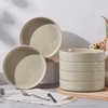 image:imageEfar Pasta Bowls Set of 6 35 oz Large Stoneware Bowl Plates  Shallow amp Wide Ceramic Pasta Serving Plates for Salad Dinner Soup  Microwave amp Dishwasher Safe Speckled MulticolorDeep Khaki