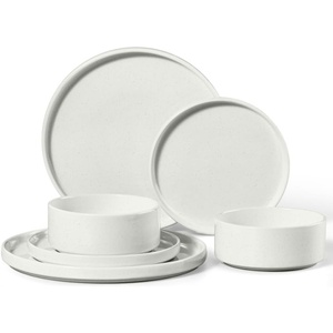 image:imageEfar 6Piece Stoneware Dinnerware Sets Black Plates and Bowls Set for 2 Kitchen Modern Dishes Set for Everyday amp Formal Chip and Scratch Resistant Microwave amp Dishwasher Safe Matte BlackStone White
