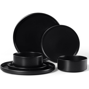 image:imageEfar 6Piece Stoneware Dinnerware Sets Black Plates and Bowls Set for 2 Kitchen Modern Dishes Set for Everyday amp Formal Chip and Scratch Resistant Microwave amp Dishwasher Safe Matte BlackMatte Black