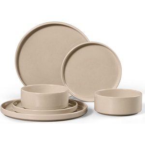 image:imageEfar 6Piece Stoneware Dinnerware Sets Black Plates and Bowls Set for 2 Kitchen Modern Dishes Set for Everyday amp Formal Chip and Scratch Resistant Microwave amp Dishwasher Safe Matte BlackBright Khaki