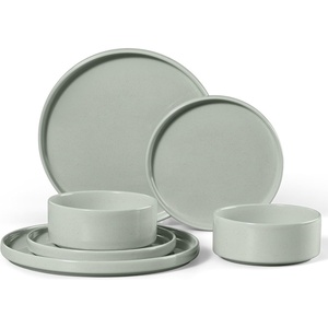 image:imageEfar 6Piece Stoneware Dinnerware Sets Black Plates and Bowls Set for 2 Kitchen Modern Dishes Set for Everyday amp Formal Chip and Scratch Resistant Microwave amp Dishwasher Safe Matte BlackMist Green