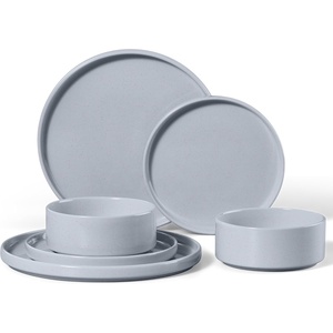 image:imageEfar 6Piece Stoneware Dinnerware Sets Black Plates and Bowls Set for 2 Kitchen Modern Dishes Set for Everyday amp Formal Chip and Scratch Resistant Microwave amp Dishwasher Safe Matte BlackHaze Gray
