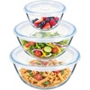 image:imageEfar Glass Mixing Bowls with Airtight Lids Set of 3 482908 Qt Clear Glass Salad Bowls for Cooking Prep Baking Serving Large Nesting Bowls for Storage Proofing Heatproof amp Dishwasher Safe