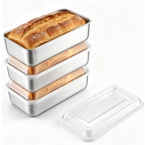 image:imageEfar Loaf Pan with Lids 9 x 5 Inch Stainless Steel Bread Pans for Homemade Bread Rectangle Baking Tins for Sourdough Meatloaf Banana Cake Nontoxic amp Dishwasher Safe  Set of 3Set of 3