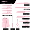 image:imageEfar Knife Set with Block 15 Pieces Kitchen Knife Block Set with Sharpener High Carbon Stainless Steel Sharp Chef Knife Set with Ergonomic Handles Anti Rust WalnutPink