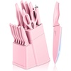image:imageEfar Knife Set with Block 15 Pieces Kitchen Knife Block Set with Sharpener High Carbon Stainless Steel Sharp Chef Knife Set with Ergonomic Handles Anti Rust WalnutPink