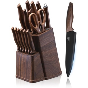 image:imageEfar Knife Set with Block 15 Pieces Kitchen Knife Block Set with Sharpener High Carbon Stainless Steel Sharp Chef Knife Set with Ergonomic Handles Anti Rust WalnutWalnut