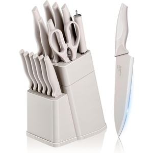 image:imageEfar Knife Set with Block 15 Pieces Kitchen Knife Block Set with Sharpener High Carbon Stainless Steel Sharp Chef Knife Set with Ergonomic Handles Anti Rust WalnutKhaki