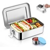 image:imageEfar Stainless Steel Lunch Box for Kids 28oz850ml Leakproof Bento Box with 3 Compartments amp Dressing Container Removable Dividers amp Lockable Clips for LunchSnackTravel Dishwasher SafeBlueBlue