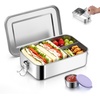 image:imageEfar Stainless Steel Lunch Box for Kids 28oz850ml Leakproof Bento Box with 3 Compartments amp Dressing Container Removable Dividers amp Lockable Clips for LunchSnackTravel Dishwasher SafeBluePurple