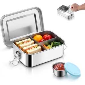 image:imageEfar Stainless Steel Lunch Box for Kids 28oz850ml Leakproof Bento Box with 3 Compartments amp Dressing Container Removable Dividers amp Lockable Clips for LunchSnackTravel Dishwasher SafeBlueBlue