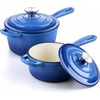 image:imageEfar 1Qt amp 2Qt Enameled Cast Iron Sauce Pan Set with Selfbasting Lids  Small Heavy Duty Dutch Oven Pot for All Kitchen Stove InductionReady amp Easy Clean PinkDeep Blue