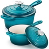 image:imageEfar 1Qt amp 2Qt Enameled Cast Iron Sauce Pan Set with Selfbasting Lids  Small Heavy Duty Dutch Oven Pot for All Kitchen Stove InductionReady amp Easy Clean PinkPeacock Green