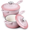 image:imageEfar 1Qt amp 2Qt Enameled Cast Iron Sauce Pan Set with Selfbasting Lids  Small Heavy Duty Dutch Oven Pot for All Kitchen Stove InductionReady amp Easy Clean PinkPink