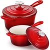 image:imageEfar 1Qt amp 2Qt Enameled Cast Iron Sauce Pan Set with Selfbasting Lids  Small Heavy Duty Dutch Oven Pot for All Kitchen Stove InductionReady amp Easy Clean PinkRed
