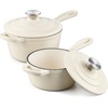 image:imageEfar 1Qt amp 2Qt Enameled Cast Iron Sauce Pan Set with Selfbasting Lids  Small Heavy Duty Dutch Oven Pot for All Kitchen Stove InductionReady amp Easy Clean PinkCream