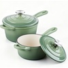 image:imageEfar 1Qt amp 2Qt Enameled Cast Iron Sauce Pan Set with Selfbasting Lids  Small Heavy Duty Dutch Oven Pot for All Kitchen Stove InductionReady amp Easy Clean PinkPistachio Green
