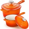 image:imageEfar 1Qt amp 2Qt Enameled Cast Iron Sauce Pan Set with Selfbasting Lids  Small Heavy Duty Dutch Oven Pot for All Kitchen Stove InductionReady amp Easy Clean PinkOrange