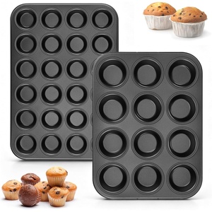 image:imageEfar Muffin Pan Set of 2 Regular 12Cup amp Mini 24Cup Cupcake Pan  Nonstick Carbon Steel Muffin Tins for Easy Release 2 Sizes for Baking Muffins amp Cupcakes WarpFree amp Even Baking Oven SafeCarbon Steel