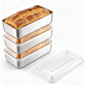image:imageEfar Loaf Pan with Lids Stainless Steel Bread Pans for Homemade Bread  9 x 5 Inch Rectangle Baking Tins for Sourdough Meatloaf Banana Cake Nontoxic amp Dishwasher Safe  Set of 4Set of 3
