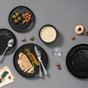image:imageEfar Stoneware Dinnerware Set 12Piece Plates and Bowls Sets for 4  Modern Dishes for Kitchen Dining Reactive Glazing Ripple Design Chip Resistant Microwave amp Dishwasher Safe Reactive BlueMatte Black