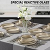 image:imageEfar Stoneware Dinnerware Set 12Piece Plates and Bowls Sets for 4  Modern Dishes for Kitchen Dining Reactive Glazing Ripple Design Chip Resistant Microwave amp Dishwasher Safe Reactive BlueSandy Khaki
