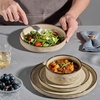 image:imageEfar Stoneware Dinnerware Set 12Piece Plates and Bowls Sets for 4  Modern Dishes for Kitchen Dining Reactive Glazing Ripple Design Chip Resistant Microwave amp Dishwasher Safe Reactive BlueSandy Khaki