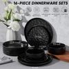 image:imageEfar Stoneware Dinnerware Set 12Piece Plates and Bowls Sets for 4  Modern Dishes for Kitchen Dining Reactive Glazing Ripple Design Chip Resistant Microwave amp Dishwasher Safe Reactive BlueMatte Black
