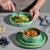 image:imageEfar Stoneware Dinnerware Set 12Piece Plates and Bowls Sets for 4  Modern Dishes for Kitchen Dining Reactive Glazing Ripple Design Chip Resistant Microwave amp Dishwasher Safe Reactive BlueReactive Green