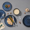 image:imageEfar Stoneware Dinnerware Set 12Piece Plates and Bowls Sets for 4  Modern Dishes for Kitchen Dining Reactive Glazing Ripple Design Chip Resistant Microwave amp Dishwasher Safe Reactive BlueStarry Blue