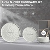 image:imageEfar Stoneware Dinnerware Set 12Piece Plates and Bowls Sets for 4  Modern Dishes for Kitchen Dining Reactive Glazing Ripple Design Chip Resistant Microwave amp Dishwasher Safe Reactive BlueSpeckled White