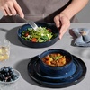 image:imageEfar Stoneware Dinnerware Set 12Piece Plates and Bowls Sets for 4  Modern Dishes for Kitchen Dining Reactive Glazing Ripple Design Chip Resistant Microwave amp Dishwasher Safe Reactive BlueStarry Blue